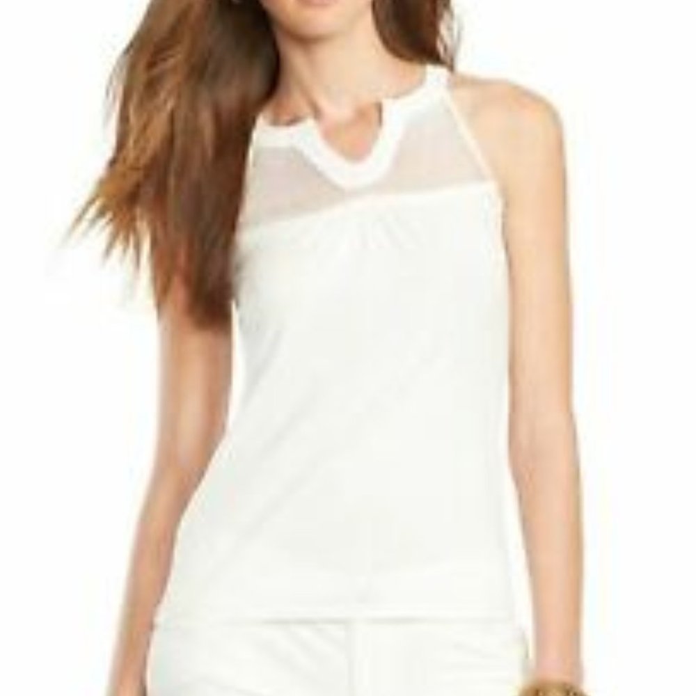 Lauren by Ralph Lauren White Jersey S 6 Lace-trimmed Tank Top - Small (S). - NWT